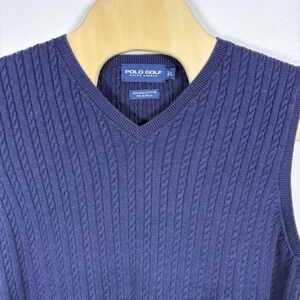 Polo Golf Ralph Lauren Navy Blue Cable Knit Pima Cotton Alpaca Sweater Vest L